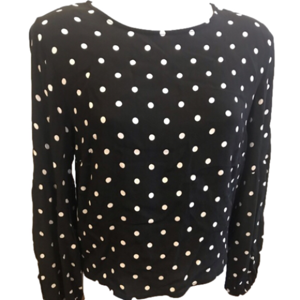 George Black White Polka Dot Long Sleeve Crewneck Top size Medium